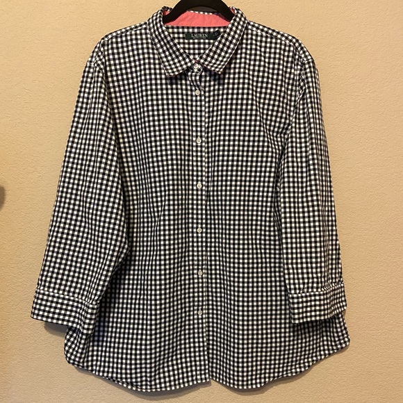 Ralph Lauren Tops - Lauren Ralph Lauren Womens Button Up Shirt Sz 3X Gingham Pink Cuffs Old Money